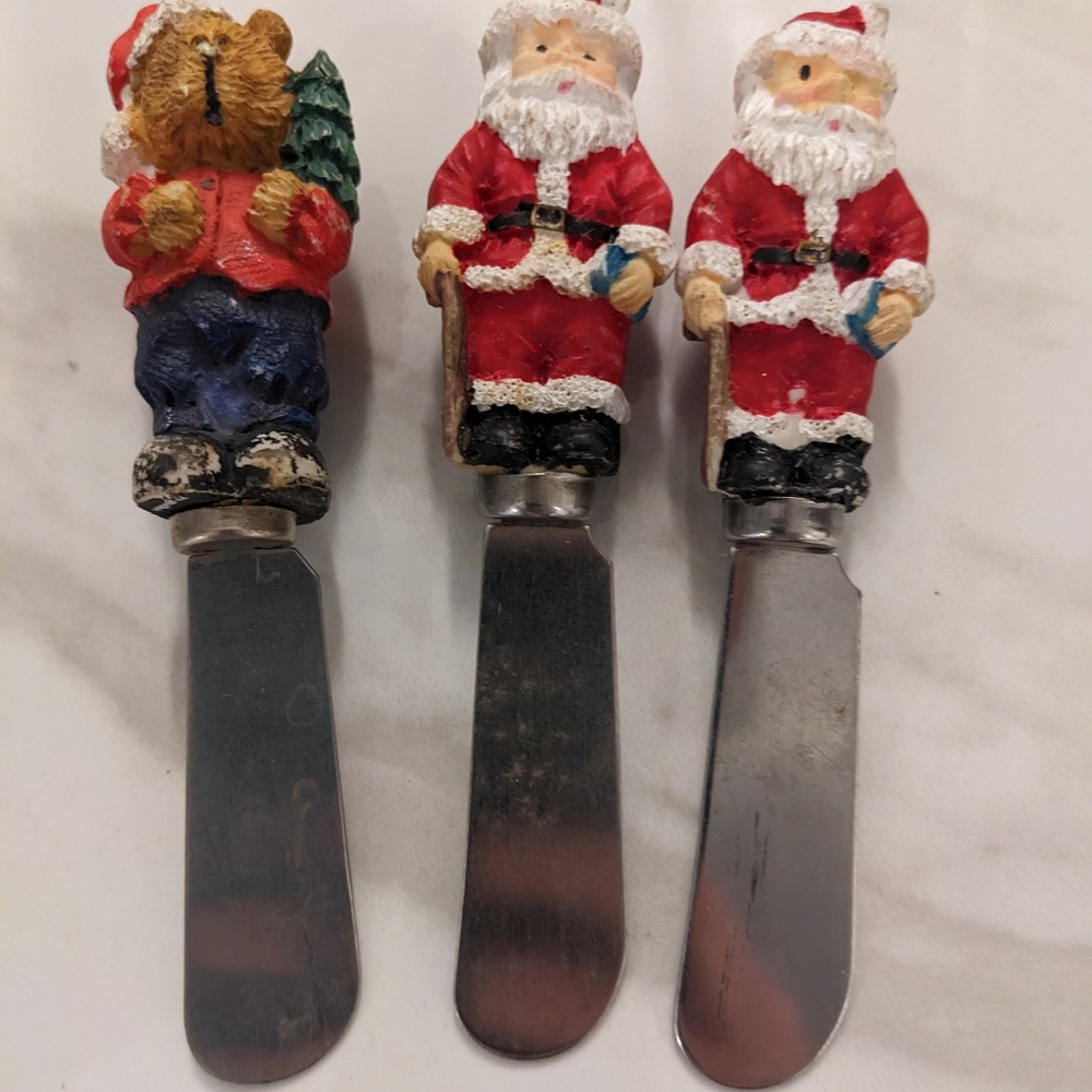 Set of 2 Santa Claus + 1 Teddy Bear Santa Butter Cheese Spreaders